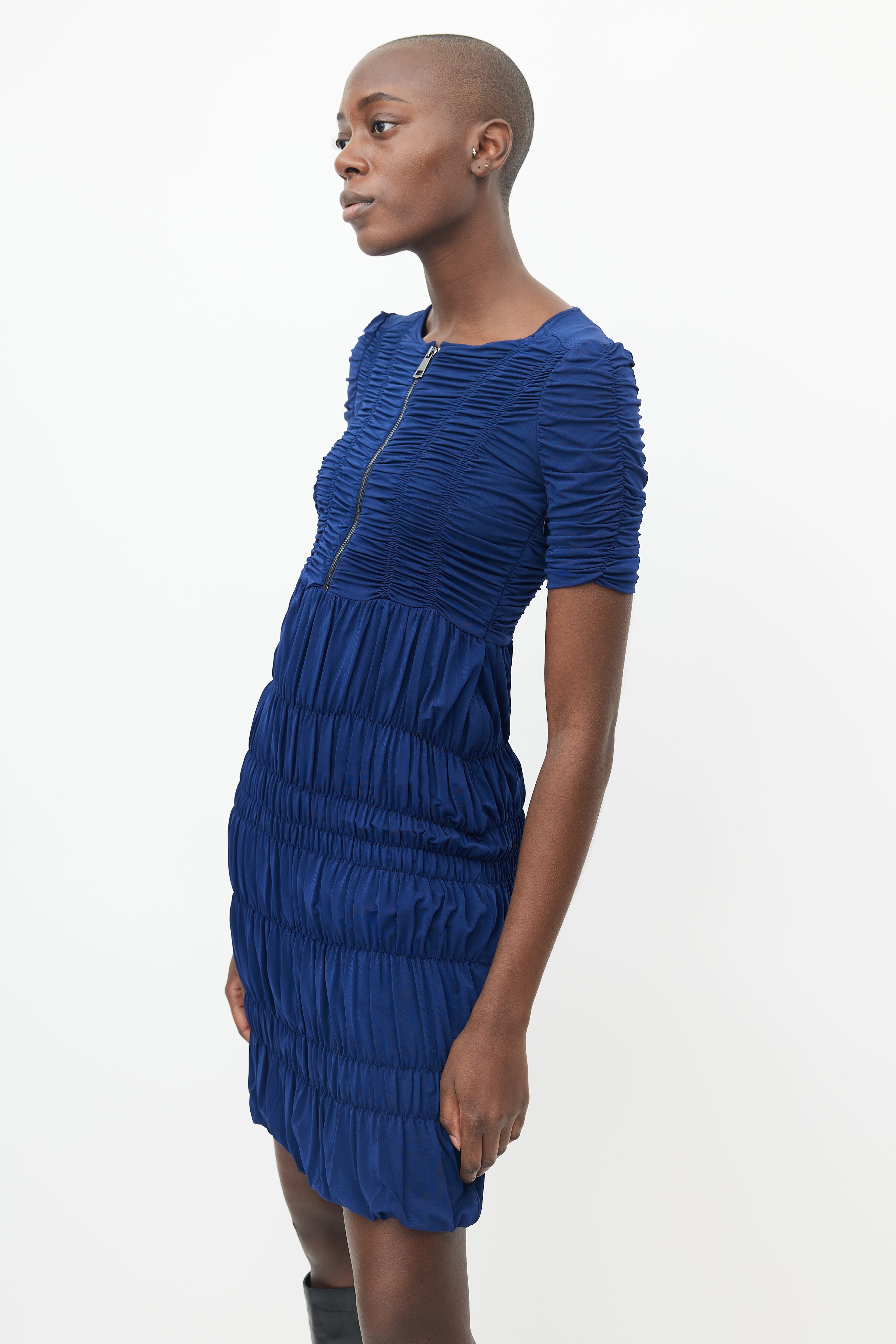 Burberry // Blue Ruched Bodycon Half Zip Dress – VSP Consignment