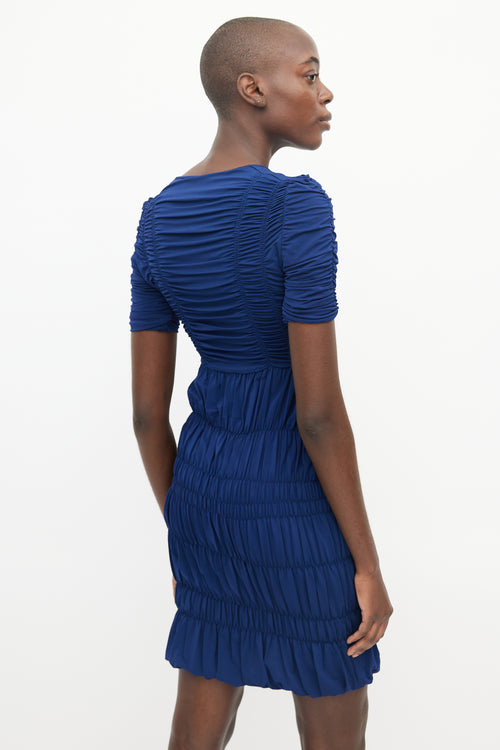 Burberry Blue Ruched Bodycon Half Zip Dress