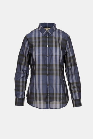 Burberry Check Sheer Button Up Top