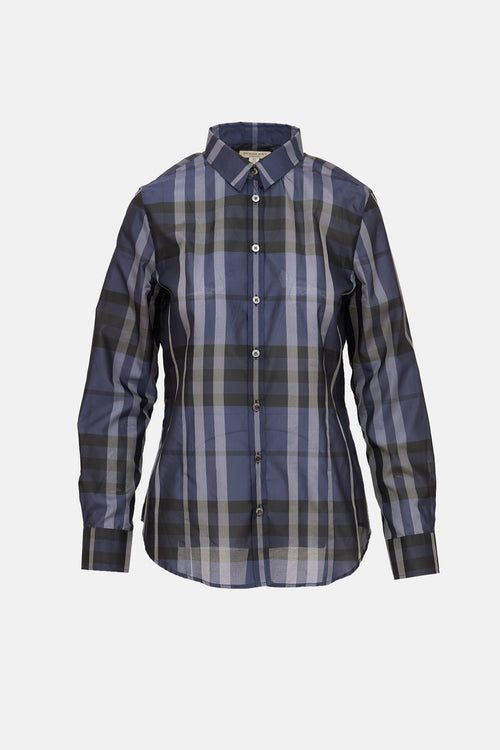 Burberry Check Sheer Button Up Top