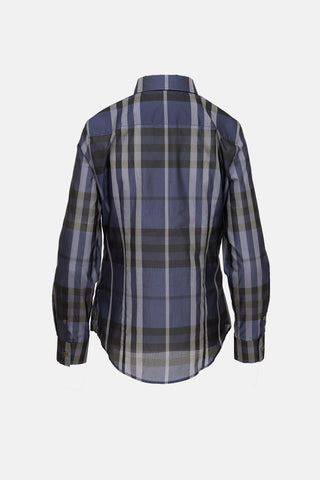 Burberry Check Sheer Button Up Top