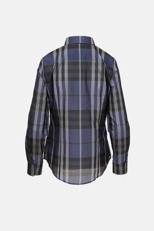 Burberry Check Sheer Button Up Top