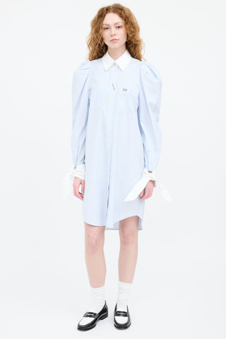 Burberry Blue & White Striped Shirt Dress