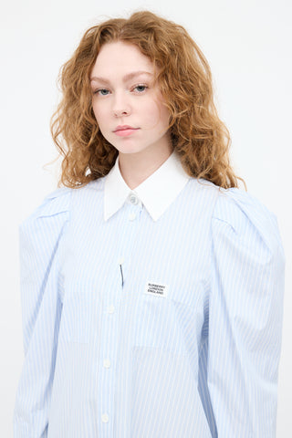 Burberry Blue & White Striped Shirt Dress