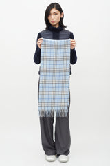 Burberry Blue & White Cashmere Check Scarf