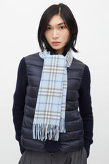Burberry Blue & White Cashmere Check Scarf