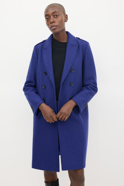 Burberry Blue Wool Double Breasted Coat