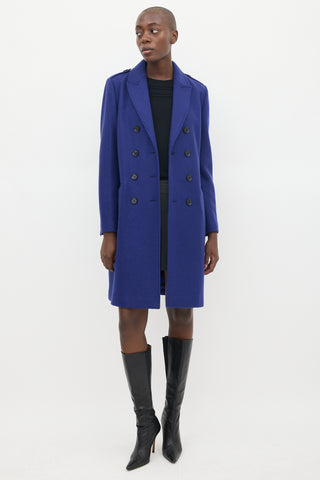 Burberry Blue Wool Double Breasted Coat