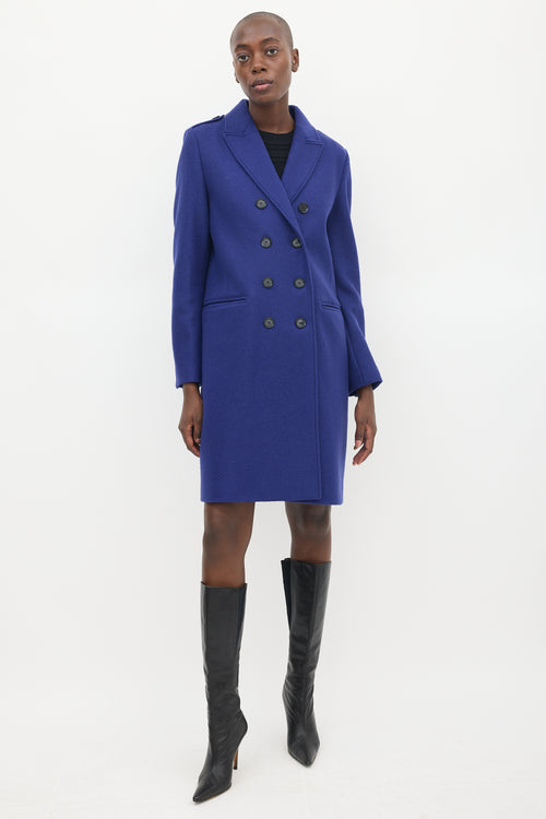 Burberry Blue Wool Double Breasted Coat