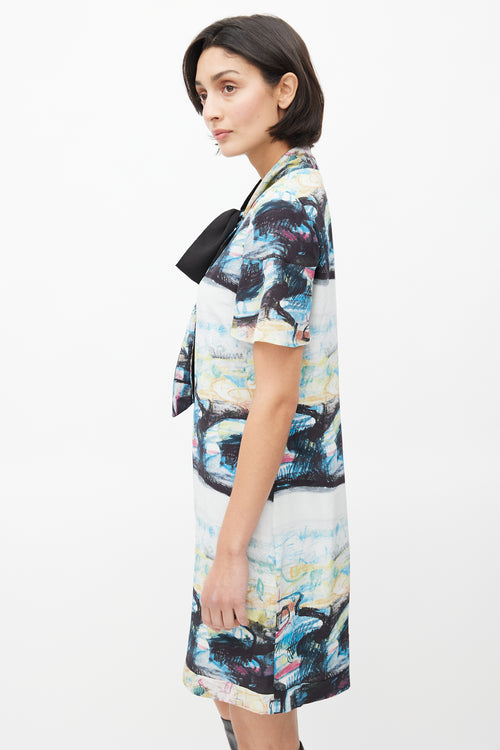 Burberry Blue & Multi Silk Graffiti Print Dress