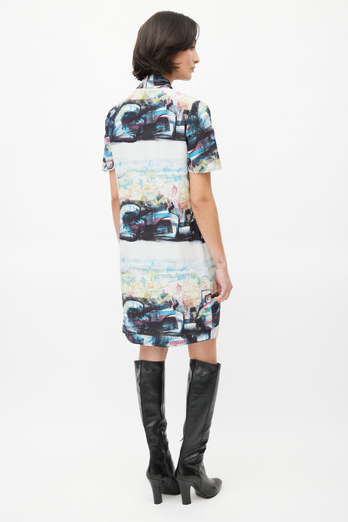 Burberry Blue & Multi Silk Graffiti Print Dress