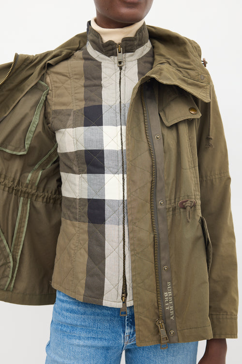 Burberry Brit Green Cotton Modular Hooded Anorak Jacket