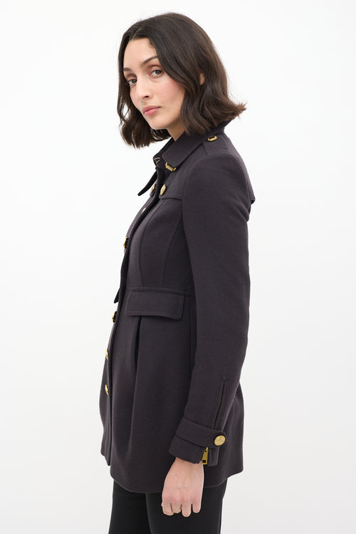 Burberry Brit Navy Wool Tapered Coat