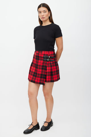 Burberry Brit Red & Black Tartan Kilt Skirt