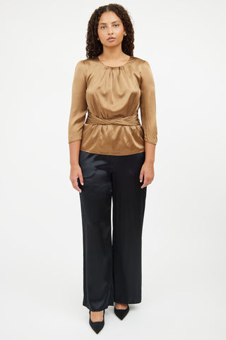 Burberry Bronze Silk Ruched Top