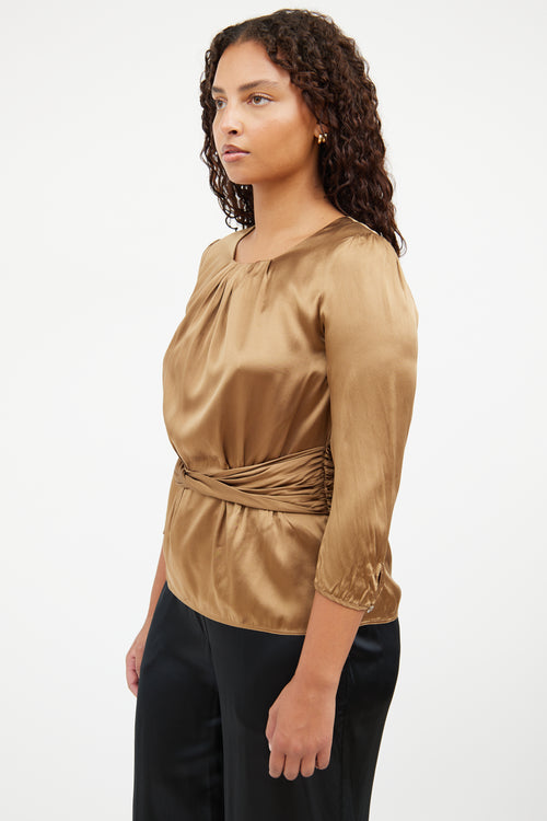 Burberry Bronze Silk Ruched Top