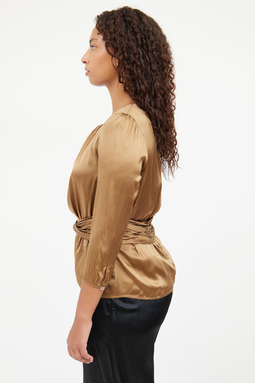 Burberry Bronze Silk Ruched Top