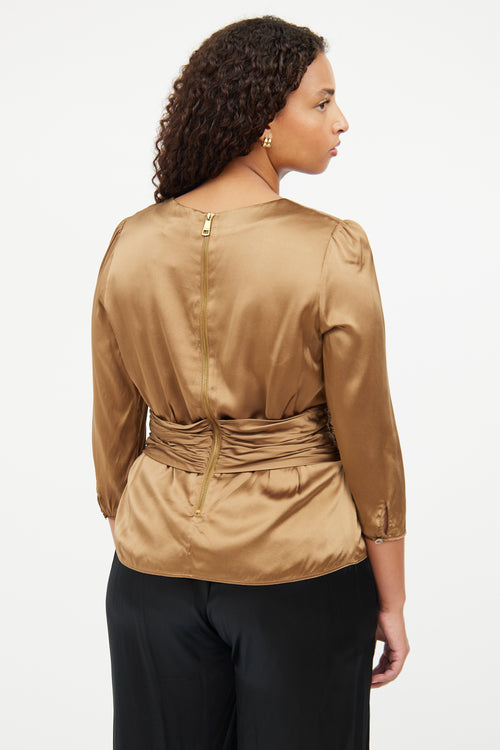 Burberry Bronze Silk Ruched Top