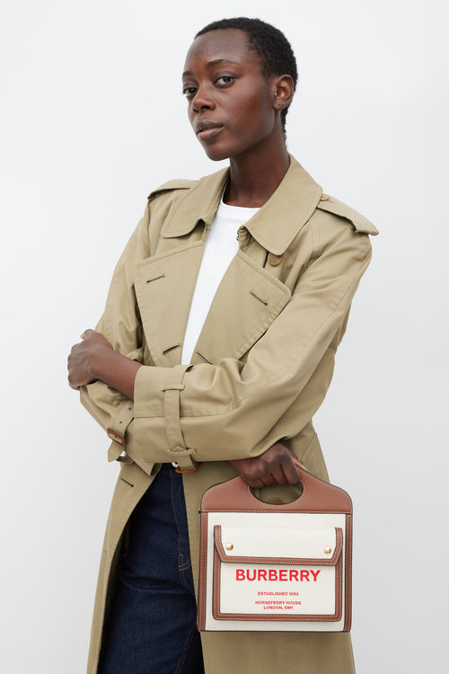 Burberry Brown & Beige Leather & Canvas Mini Pocket Bag