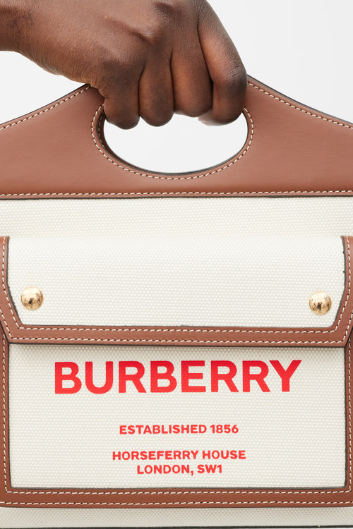 Burberry Brown & Beige Leather & Canvas Mini Pocket Bag