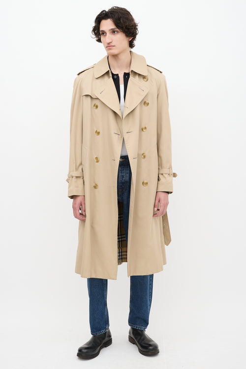 Burberry Beige Belted Double Breasted Trench Coat