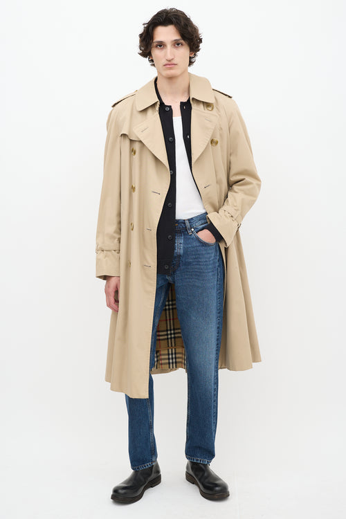 Burberry Beige Belted Double Breasted Trench Coat