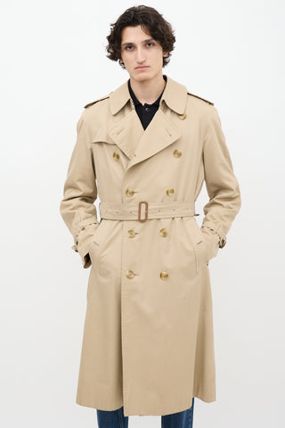 Burberry Beige Belted Double Breasted Trench Coat