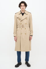 Burberry Beige Belted Double Breasted Trench Coat