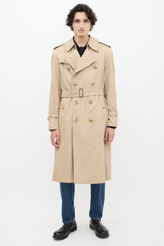 Burberry Beige Belted Double Breasted Trench Coat