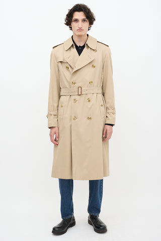 Burberry Beige Belted Double Breasted Trench Coat