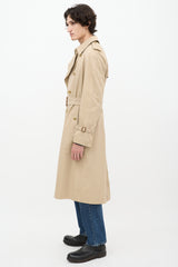 Burberry Beige Belted Double Breasted Trench Coat
