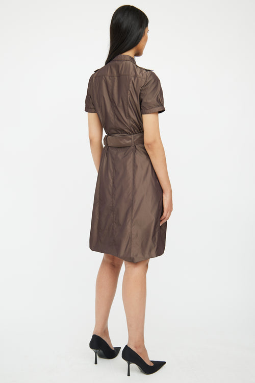 Burberry Brown Button Front Ruffle Dress