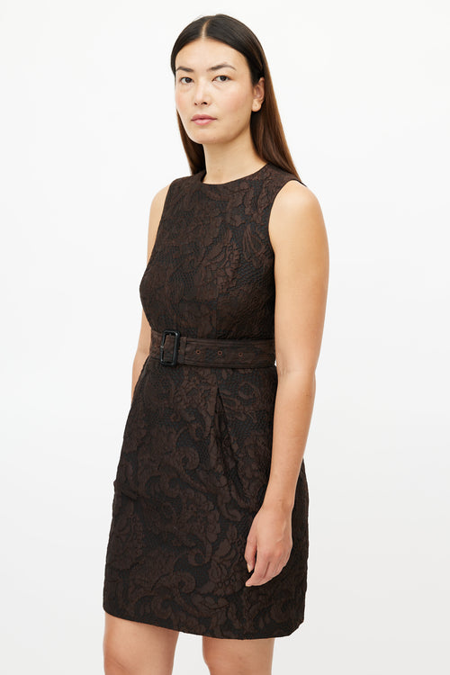 Burberry Brown & Black Belted Lace Dress