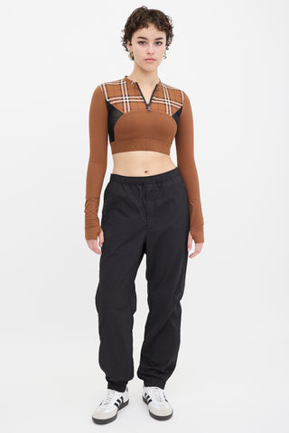 Burberry Brown & Black Panelled Nova Check Everley Crop Top