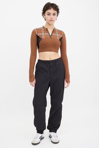 Burberry Brown & Black Panelled Novacheck Everley Cropped Top