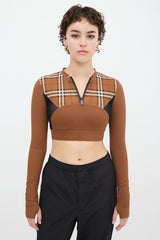 Burberry Brown & Black Panelled Nova Check Everley Crop Top