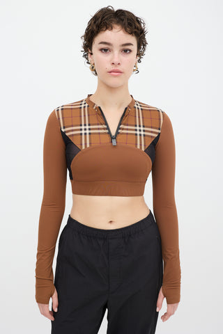 Burberry Brown & Black Panelled Nova Check Everley Crop Top