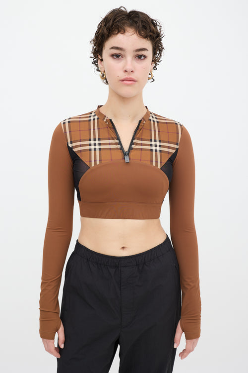 Burberry Brown & Black Panelled Nova Check Everley Crop Top