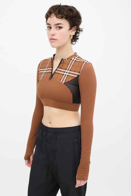 Burberry Brown & Black Panelled Nova Check Everley Crop Top