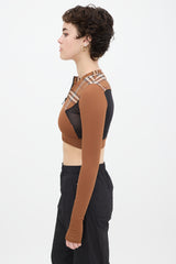 Burberry Brown & Black Panelled Nova Check Everley Crop Top