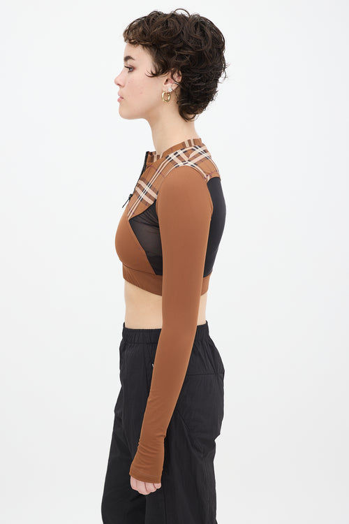 Burberry Brown & Black Panelled Nova Check Everley Crop Top