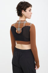 Burberry Brown & Black Panelled Nova Check Everley Crop Top