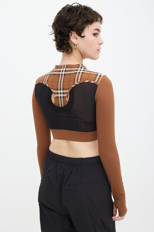 Burberry Brown & Black Panelled Novacheck Everley Cropped Top