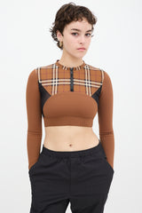 Burberry Brown & Black Panelled Nova Check Everley Crop Top