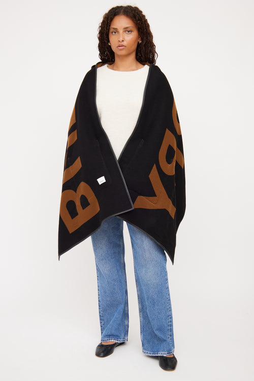 Burberry Black & Brown Logo Reversible Poncho