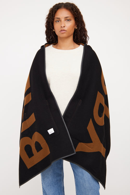 Burberry Black & Brown Logo Reversible Poncho