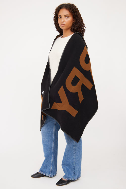 Burberry Black & Brown Logo Reversible Poncho