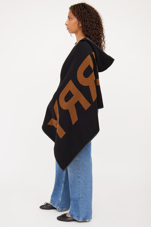 Burberry Black & Brown Logo Reversible Poncho