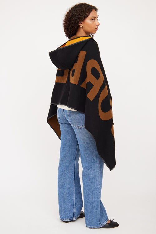 Burberry Black & Brown Logo Reversible Poncho