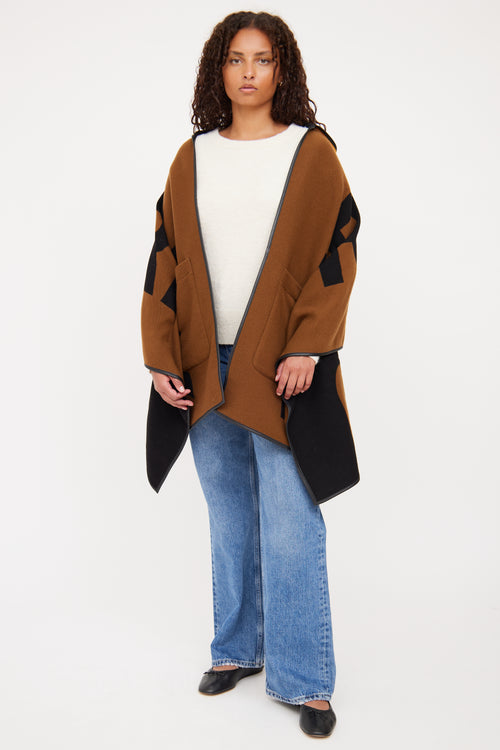 Burberry Black & Brown Logo Reversible Poncho